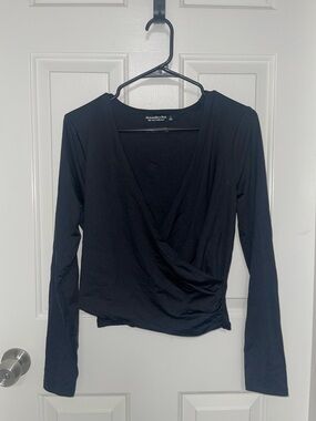 Abercrombie & Fitch Black Wrap-Front Long Sleeve Top - Surplice Neck